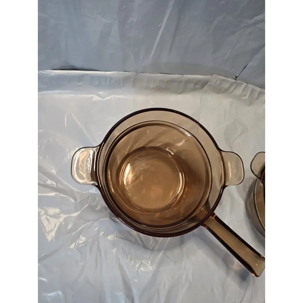 Corning Vision Ware Amber V-20-B Double Boiler x2 w 1.5 L Pot Lid V 1.5 C Pyrex